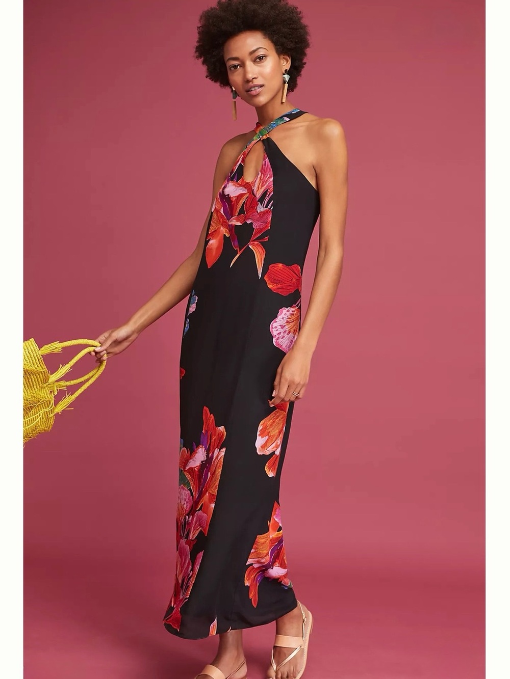 MAEVE 100% Silk Halter Neck Floral Flowy Dress Slinky - Picture 10 of 12